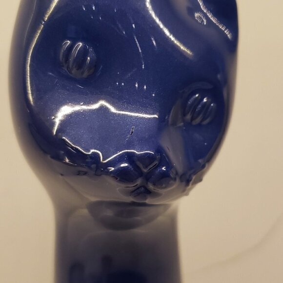RHEINHESSEN Cat Decanter Glass Navy Metalic Blue 13"h x 3"w vase - Picture 8 of 9